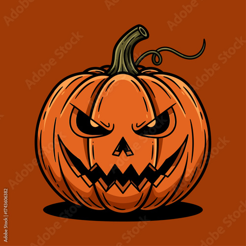 Scary Halloween Jack-o'-lantern with an evil grin, isolated vector cartoon illustration for autumn holiday designs