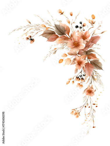 Watercolor Floral Corner Arrangement in Peach and Tan Hues