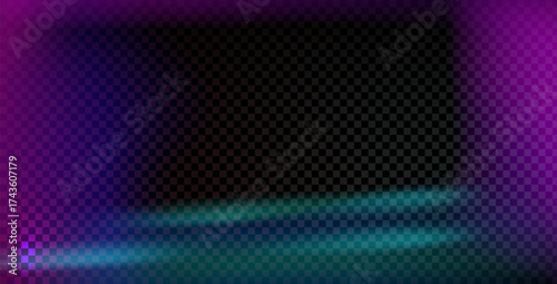 Old photo light leak overlay effect with purple gradient. Camera film filter. Abstract retro lens effect on transparent background. Texture with dust noise. Blur vector deep vintage backdrop..