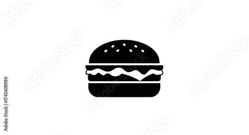 Simple black silhouette of a hamburger isolated on a white background, iconic fast food symbol