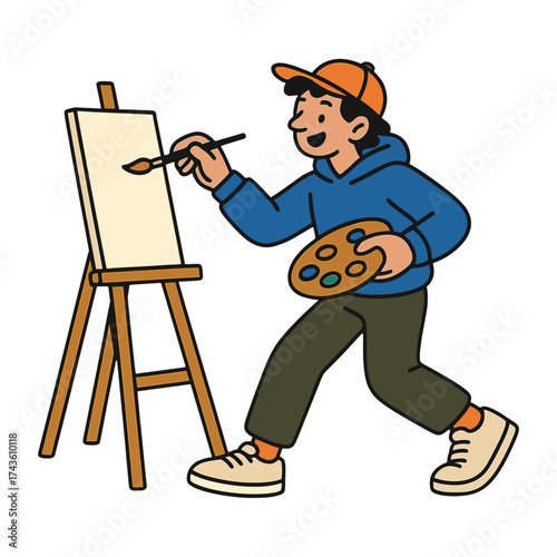 Artist painting canvas joyfully vector
