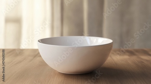 Wallpaper Mural Empty white ceramic bowl on a rustic wooden table with soft natural light. Torontodigital.ca