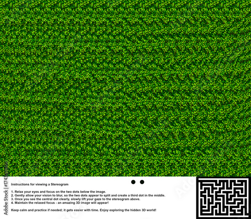 Optical illusion stereogram with hidden 3D shape of a maze 3000x2115.