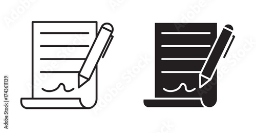 A script icon typically depicts a rolled or unrolled scroll, document, or paper, often with scribbled notation or code symbols, symbolizing written text, programming, or creative writing in UI.
