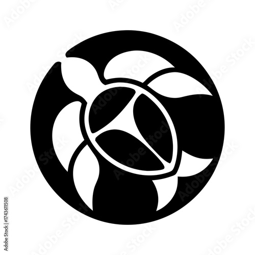 Black and white stylized turtle in geometric shapes, suitable for marine life branding, nautical logos, ocean conservation themes and underwater graphic designs