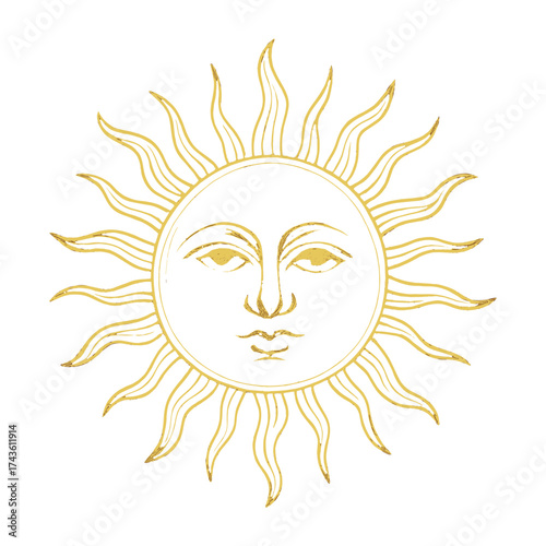 Golden sun with serene face vector