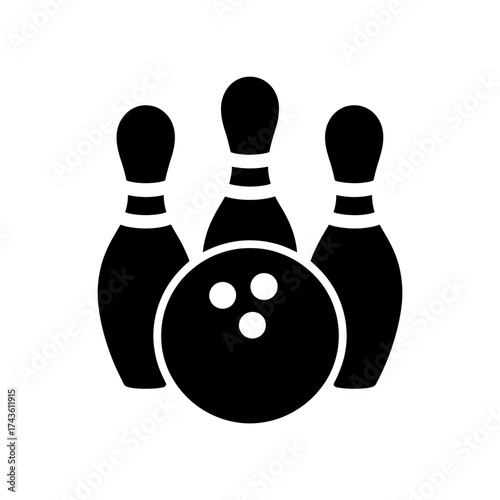 Vector art of bowling ball and pins in glyph style