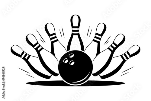Vector art of bowling strike with ball and pins