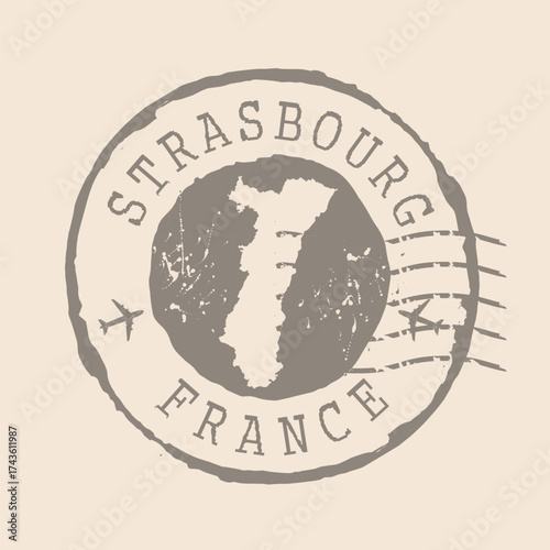 Stamp Postal of  Strasbourg. Map Silhouette rubber Seal.  Design Retro Travel. Seal  Map of Strasbourg is city of  France grunge  for your design.  EPS10