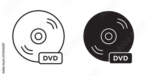 The most common DVD icon is a circular symbol with DVD in stylized letters, often in black or other colors against a background, sometimes with a red or green dot or other elements representing a disc