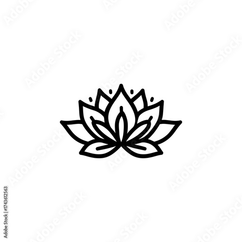 A minimalist black lotus flower outline on a white background