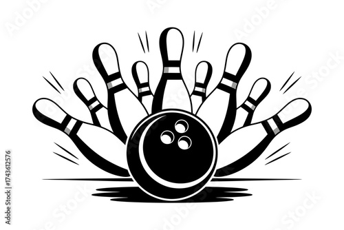 Vector art of bowling strike with ball and pins