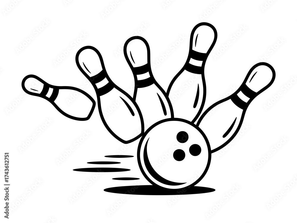 Fototapeta premium Bowling Strike Dynamic Illustration of Pins and Ball in Motion