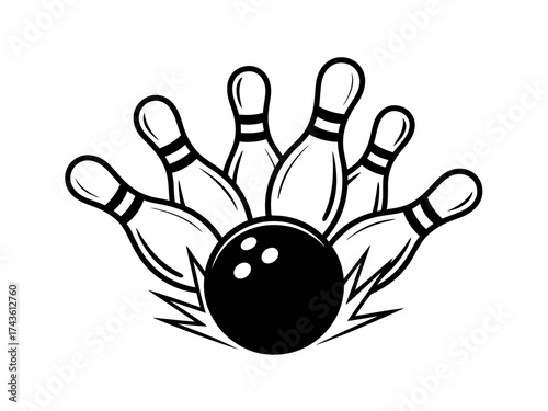 Bowling Strike Illustration Vector Image of Ball Hitting Pins for Sports and Recreation Graphics
