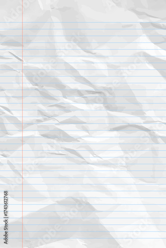 White clean crumpled notebook paper with lines