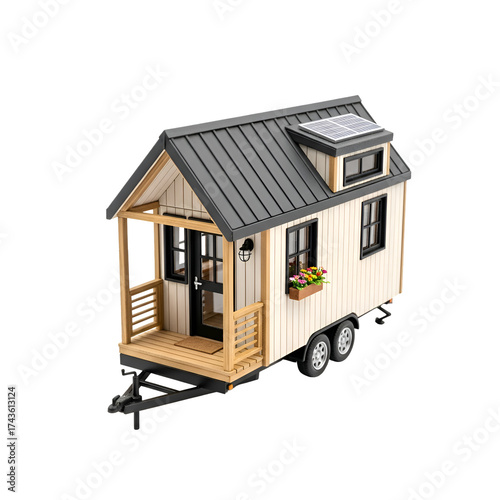 Wallpaper Mural Tiny House Model Showcases Sustainable Living with Solar Panels, Compact Design and Portability Torontodigital.ca