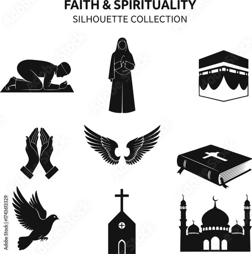 Faith and Spirituality Silhouette Collection Diverse Religious Symbols