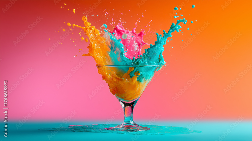 Obraz premium Vibrant orange and turquoise liquid splash exploding from a martini glass