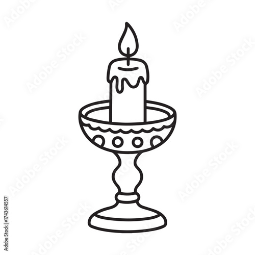 A single Christmas candle on a decorative candle holder line art.