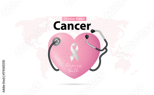 Breast Cancer awareness month (BCAM) banner or poster design with pink silky ribbon. is observed every year in October. Health care concept. Card, background design.