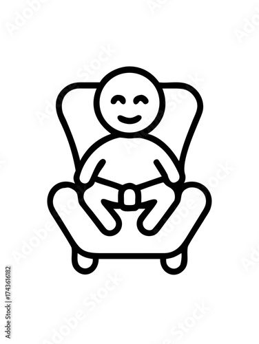 Happy child sitting securely in a car seat with a seatbelt  
