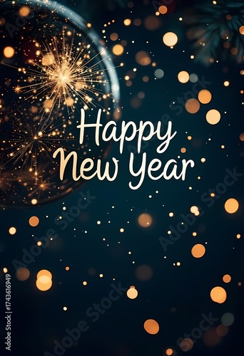 Happy New Year Sparkler with Festive Lights