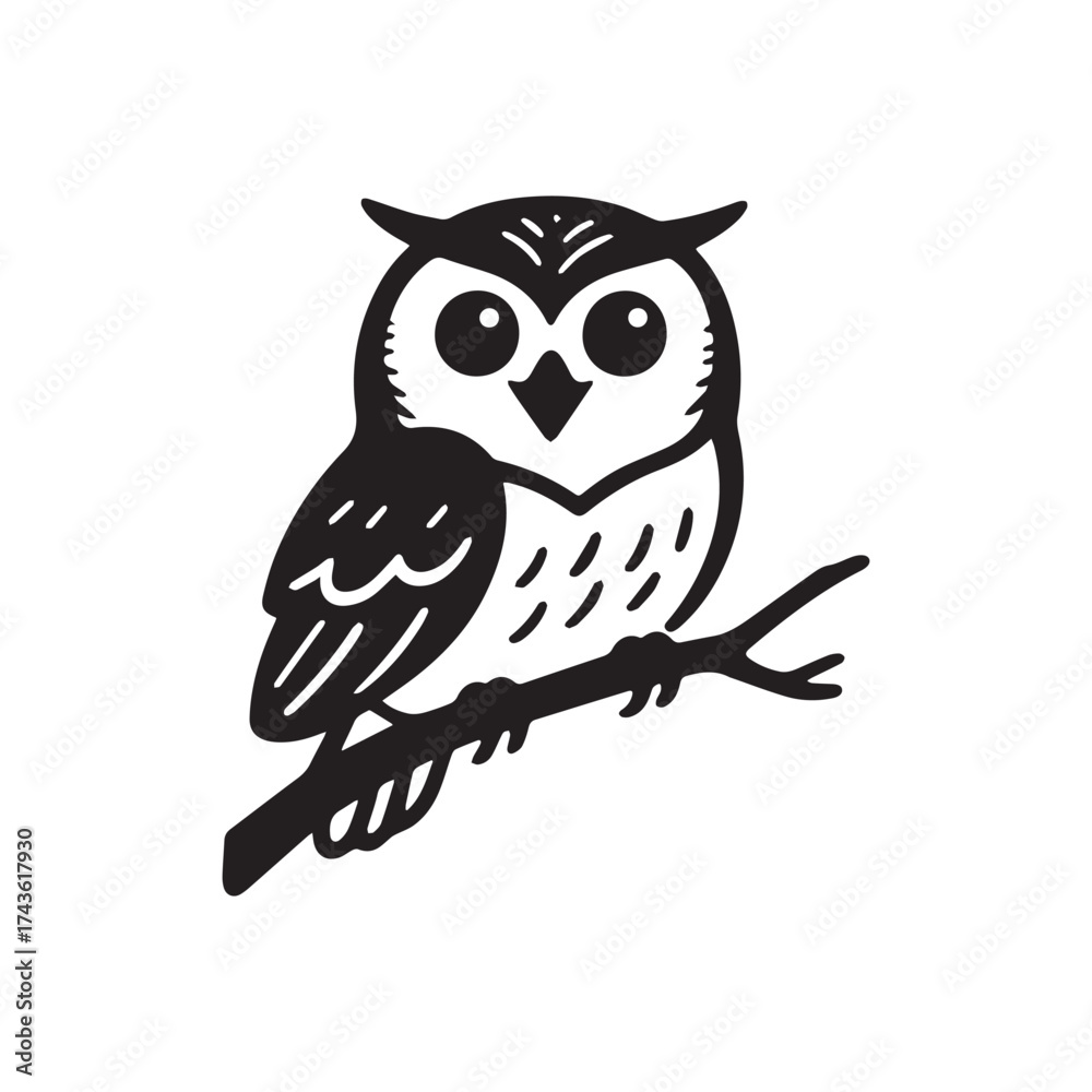 Fototapeta premium Elegant Black and White Owl Logo Symbolizing Wisdom, Happiness, Depth, and Inspiration.