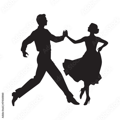 Elegant Black Silhouette of Waltzing Couple Expressing Beauty, Grace, Sophistication, and Perfect Harmony.