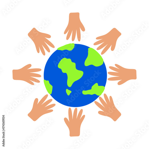 Hands Holding Earth Globe Flat Vector Illustration