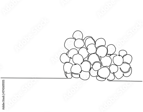 Continuous one line drawing of grapes fruit. One line drawing illustration of bunch of grapes. Healty fruit concept single line. Editable outline