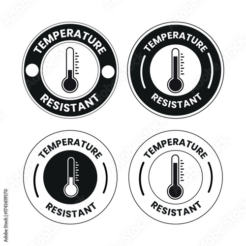 Temperature resistant badge logo. Suitable for product label information sign. Temperature resistant logo, label, sign, badge, symbol, banner, line, flat vector, isolated illustration.