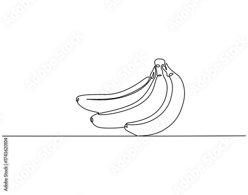 Continuous one line drawing of whole bunch of banana. One line drawing illustration of banana. Healty, fresh fruit concept single line. Editable outline