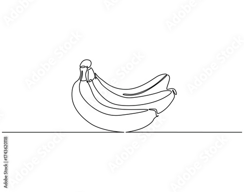 Continuous one line drawing of whole bunch of banana. One line drawing illustration of banana. Healty, fresh fruit concept single line. Editable outline
