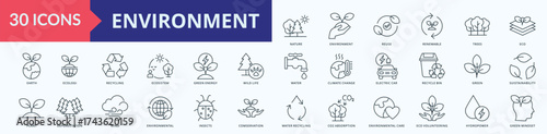 Environment icon collection set with nature, environment, reuse, renewable, trees, eco, earth