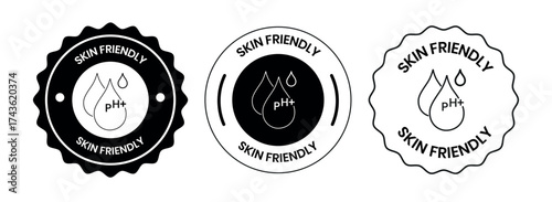 Skin Friendly Label Design Set | Hand Symbol with Water Drops in Circle for Cosmetic Product Packaging, Health, Wellness, and Beauty Marketing.