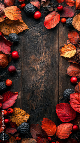 Frame with autumn leaves, background. AI generative illustration.