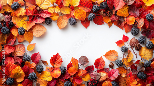Frame with autumn leaves, background. AI generative illustration.