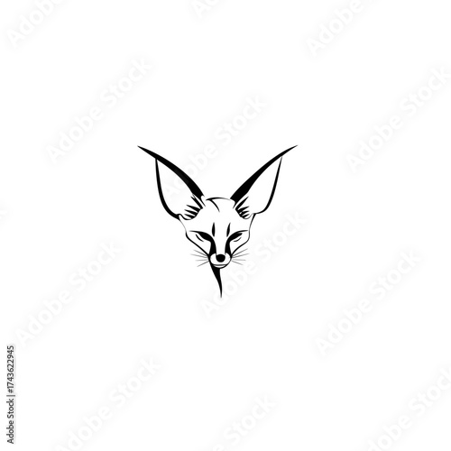 A minimalist black and white illustration of a fox head, featuring prominent ears and a stylized design