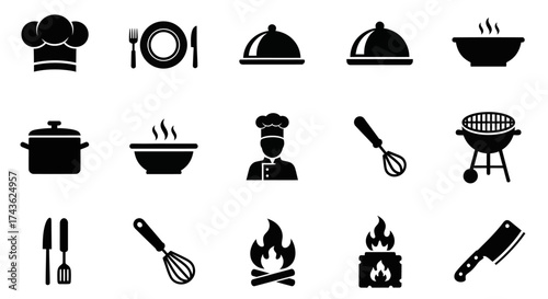 Cooking and Kitchen Utensils Icons Set.