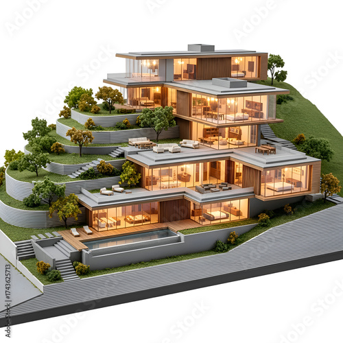 Wallpaper Mural Modern Architecture Model Showcases a Luxurious Villa with Pool and Terraced Gardens Torontodigital.ca