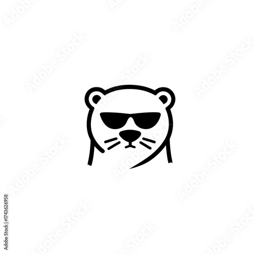 A stylized black and white cartoon otter wearing sunglasses, minimalist style