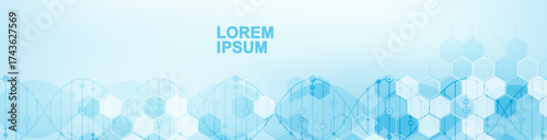 Molecular structure and genetic engineering, atom, neural network, neurons, DNA molecule. Scientific research concept for healthcare, medical, technology, chemistry, science template presentation