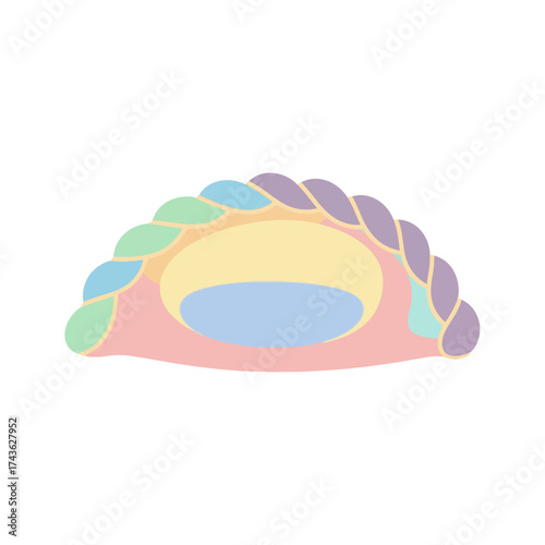 Colorful pastel empanada illustration with braided crust and filling design.