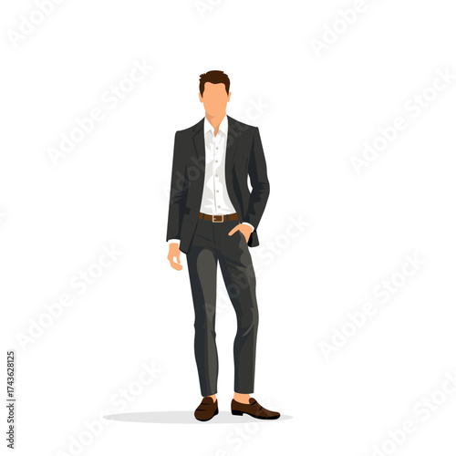 Man in gray suit and white shirt illustration flat vector