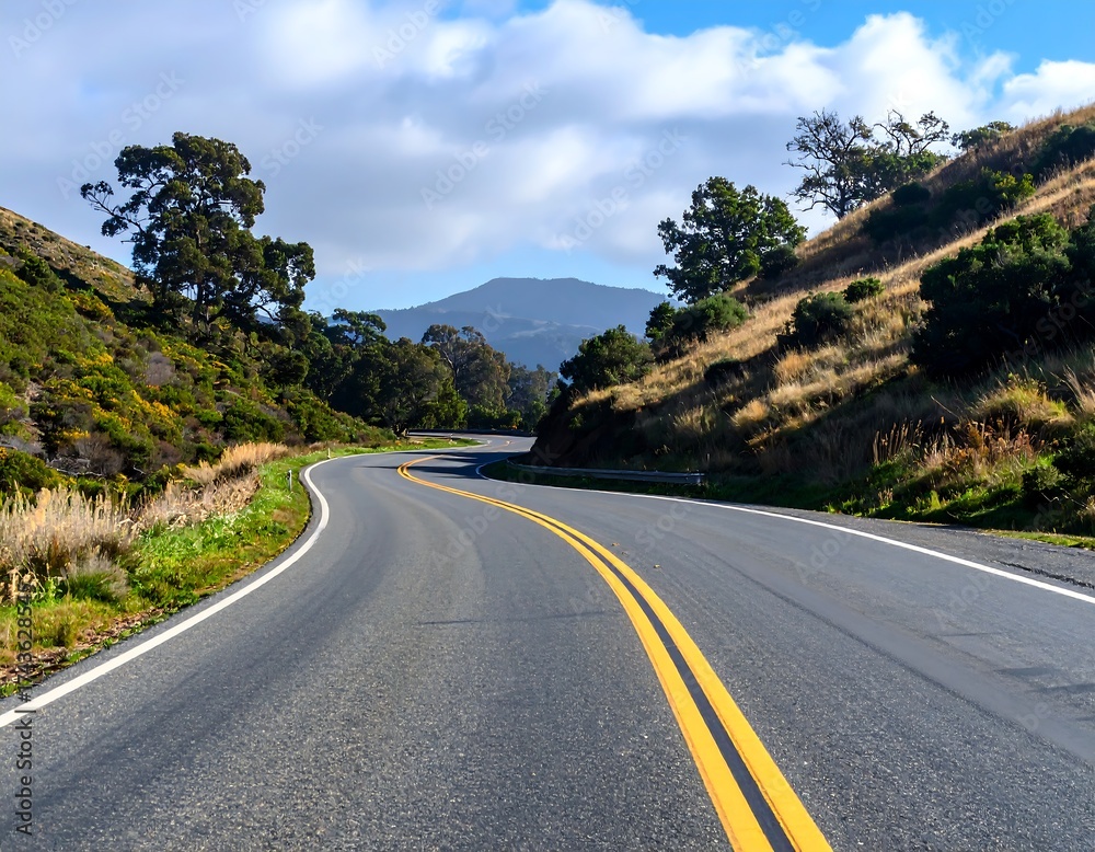 Fototapeta premium Winding road through a valley on a sunny day