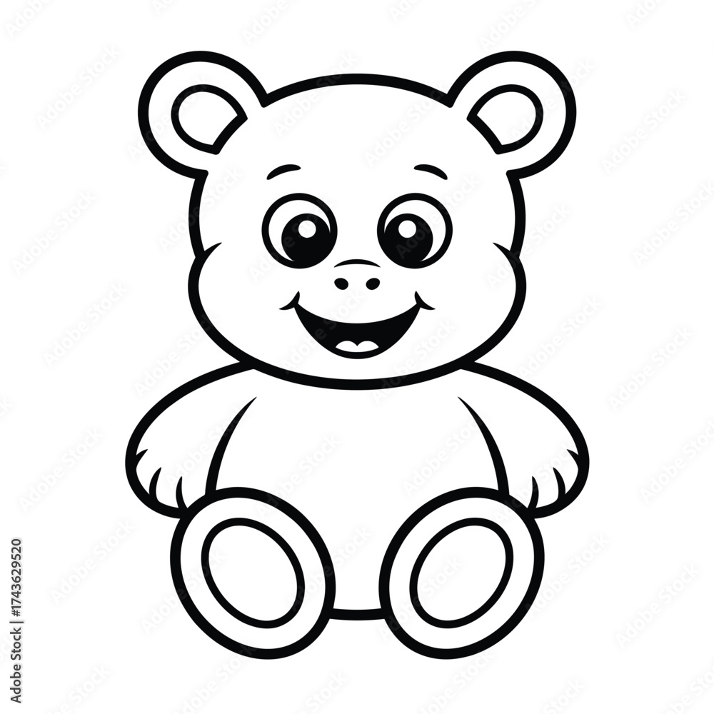 Fototapeta premium Adorable teddy bear coloring page vector illustration for children easy and fun to color scalable eps icon silhouette White background