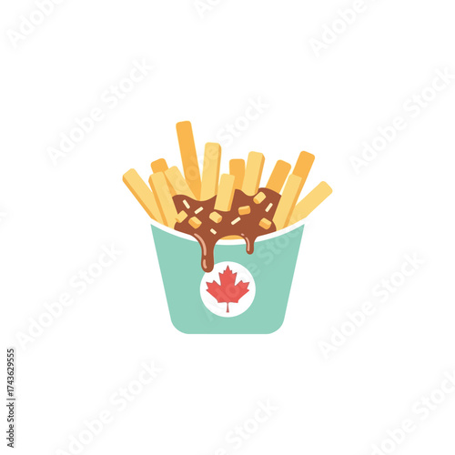 Poutine Illustration - Canadian Cuisine with Fries, Gravy, and Cheese Curds.
