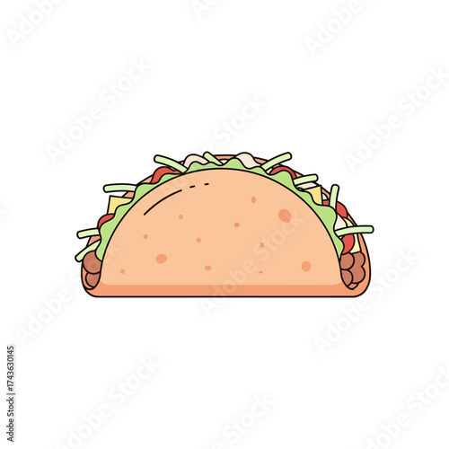 Vector illustration of a classic hard shell taco with fillings.