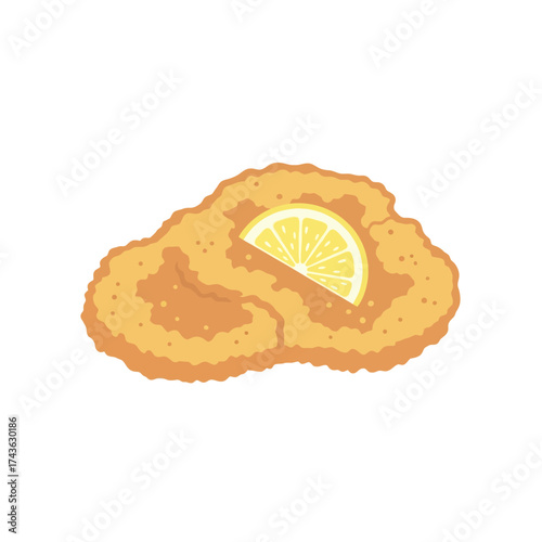 Crispy Wiener Schnitzel with Lemon Slice Illustration.