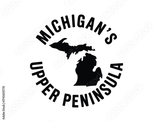 Michigan's Upper Peninsula Black and White Vector Icon Illustrating the Region